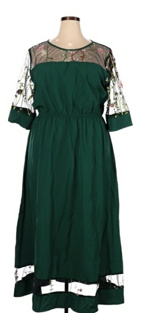 Shein dress, forest green, embroidered, size 3X